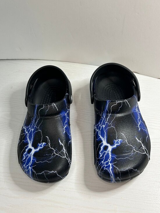 CROCS Other - Crocs Classic Clogs Men's 6/Women's 8 Black Blue Lightning Print Comfort Slip On